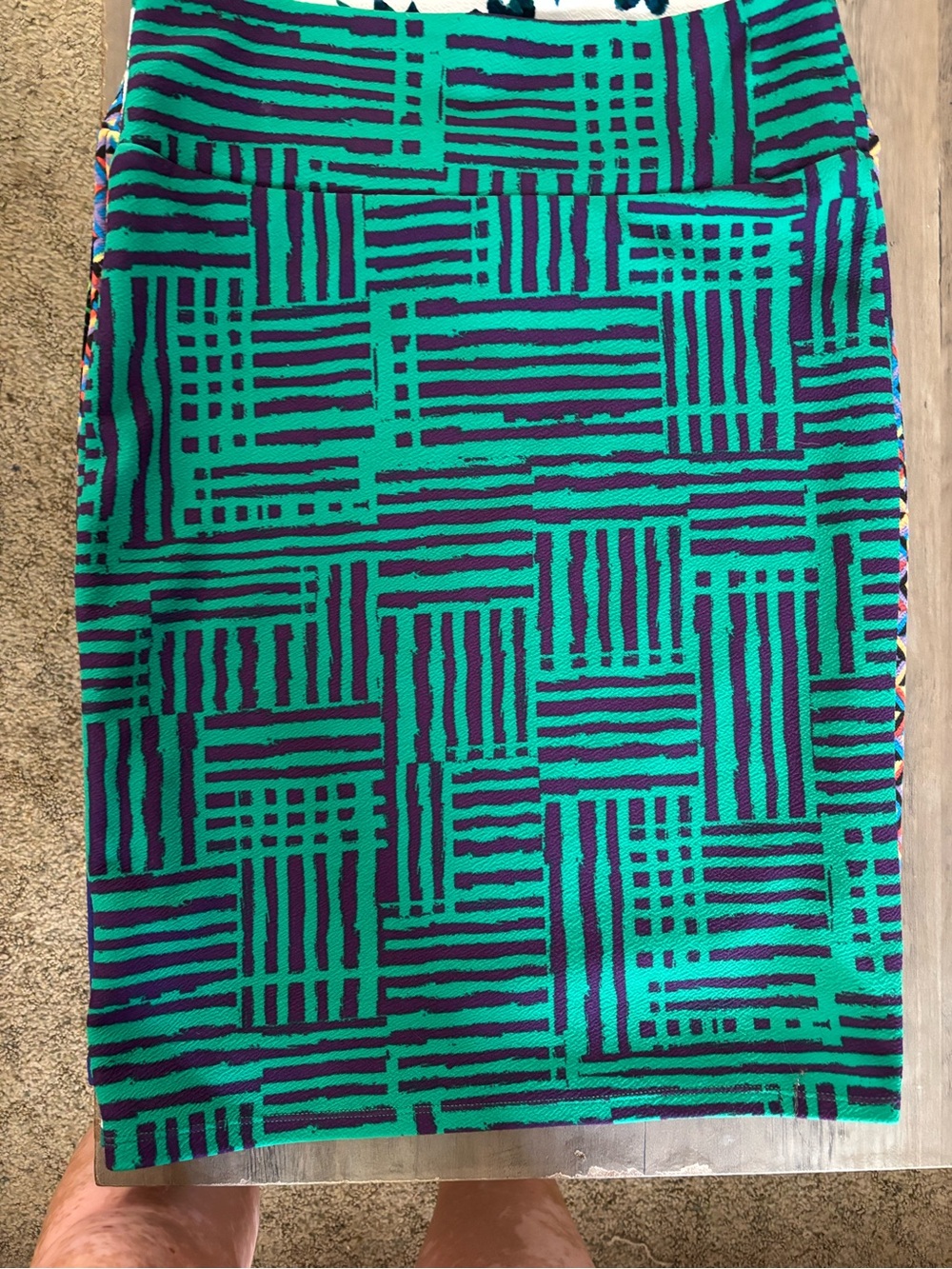 LuLaRoe Teal and Purple Geometric Pencil Skirt